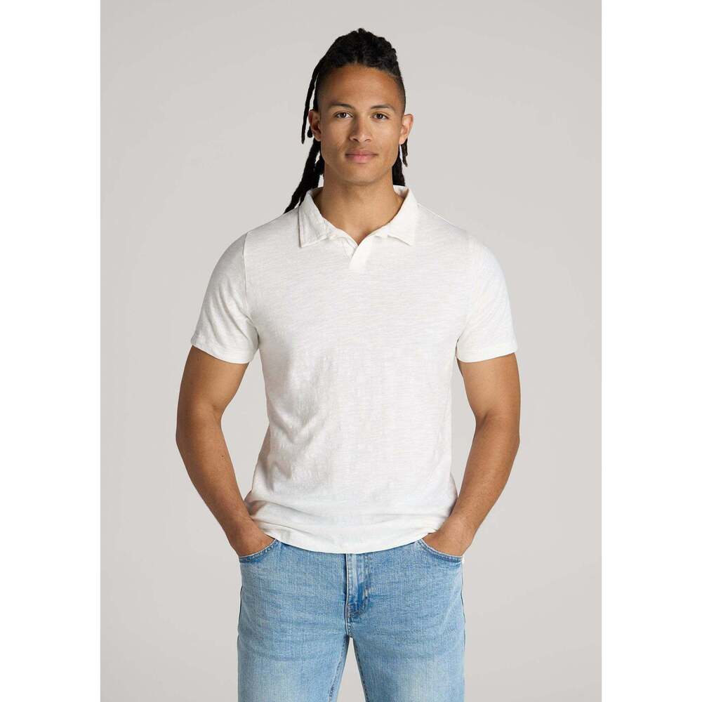 American Tall Slub Polo Shirt for Tall Men in Ecru Size SS / Tall / Ecru